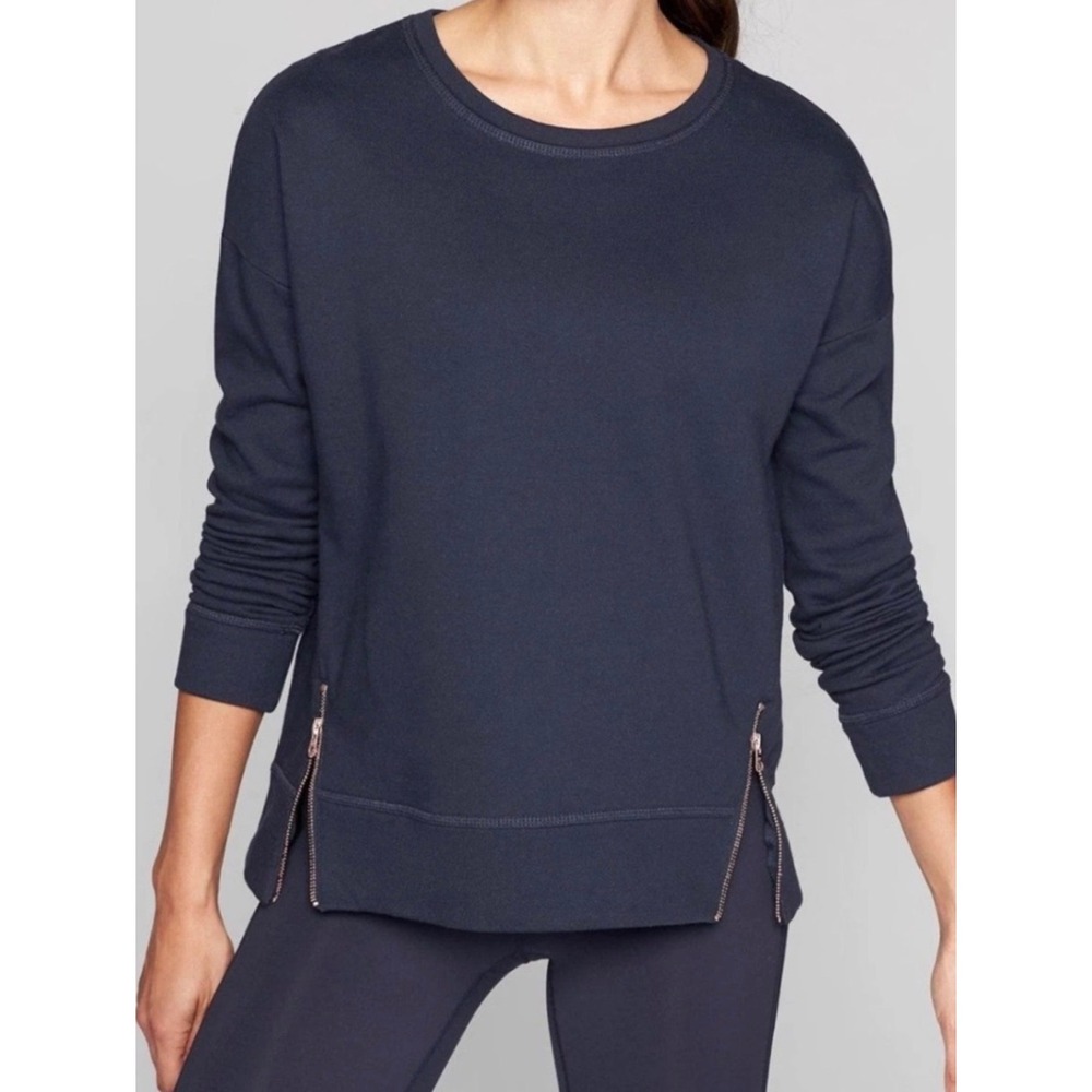 Athleta Cityscape Womens Sweatshirt Cotton Blend Navy Rose Gold Zippers Medium